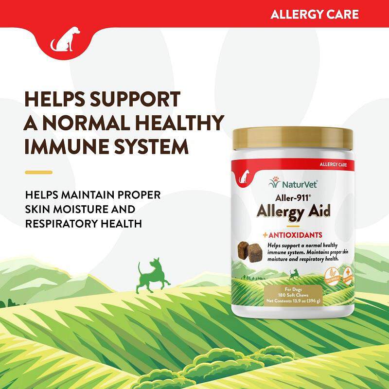 Aller-911 Allergy Aid Plus Antioxidants Comprimés Tendres Pour Chiens Et Chats NaturVet, 180 unités