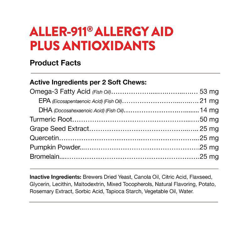 Aller-911 Allergy Aid Plus Antioxidants Comprimés Tendres Pour Chiens Et Chats NaturVet, 180 unités