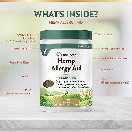Hemp Allergy Aid Comprimés Tendres Pour Chiens NaturVet, 120