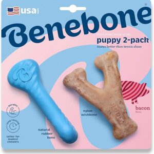 Benebone Puppy Pack - Natural Rubber Bone & Wishbone Bacon