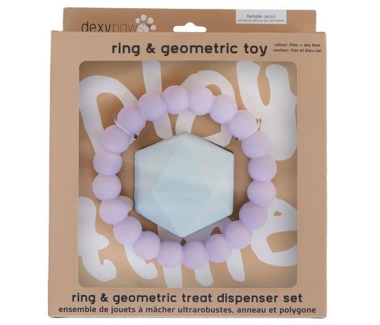 Dexypaws Jouets à mâcher ultra robustes, Duo anneau et forme géométrique Lilas & Bleu